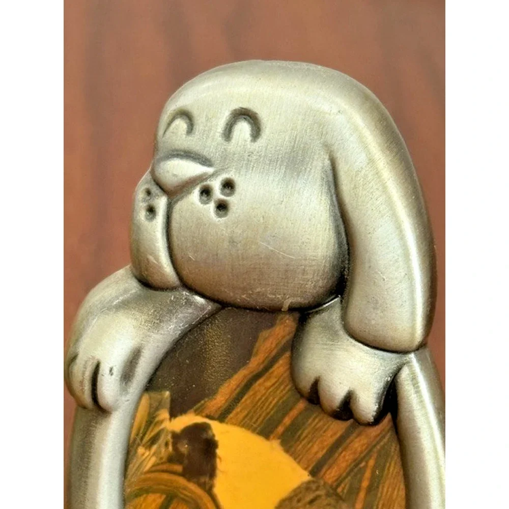 2 VINTAGE PEWTER TYPE SMALL DOGS PUPPY CUTE STANDING PICTURE FRAMES